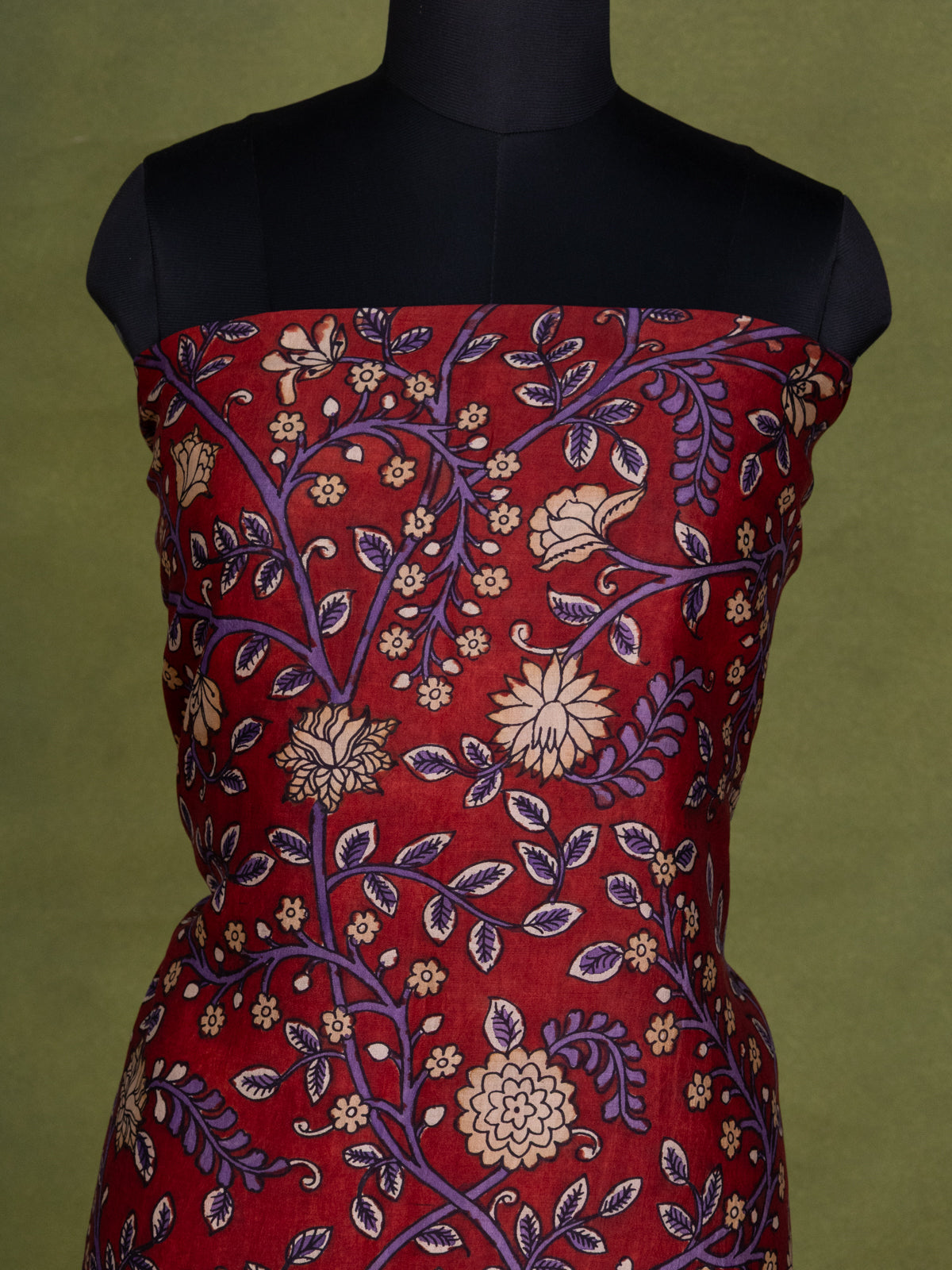Red and Purple Pure Tussar Unstitched Suit