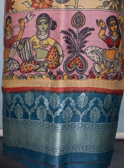 Sandal & Peacock Blue Pure Tussar Unstitched Suit