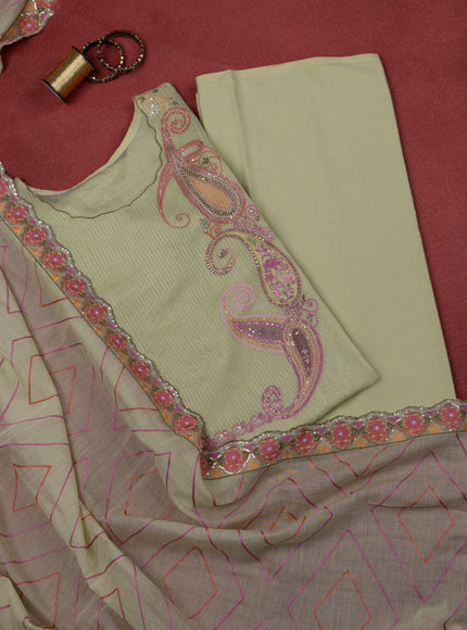 Pista Green Chanderi Semi-Stitched Suit