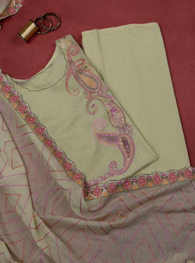 Pista Green Chanderi Semi-Stitched Suit