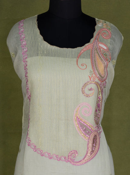Pista Green Chanderi Semi-Stitched Suit