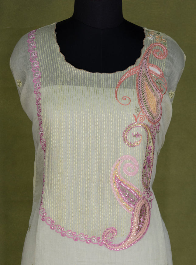 Pista Green Chanderi Semi-Stitched Suit