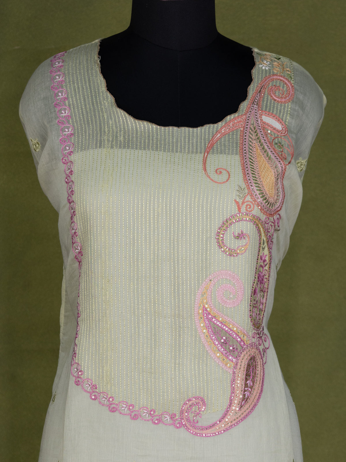 Pista Green Chanderi Semi-Stitched Suit
