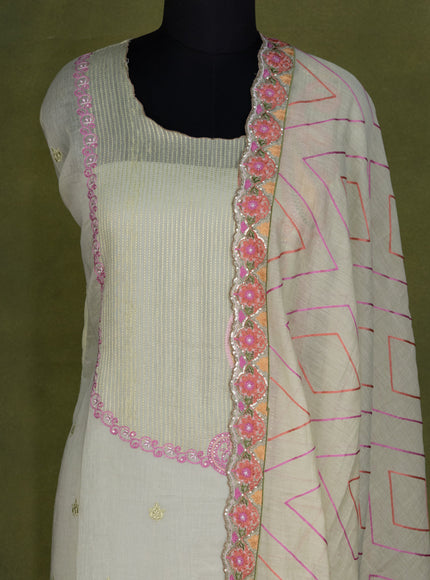 Pista Green Chanderi Semi-Stitched Suit