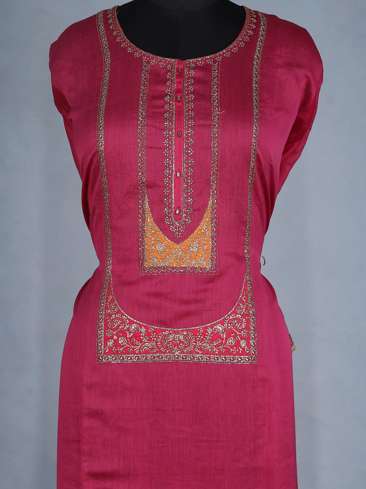 Pink Chanderi Semi-Stitched Suit With Embroidery