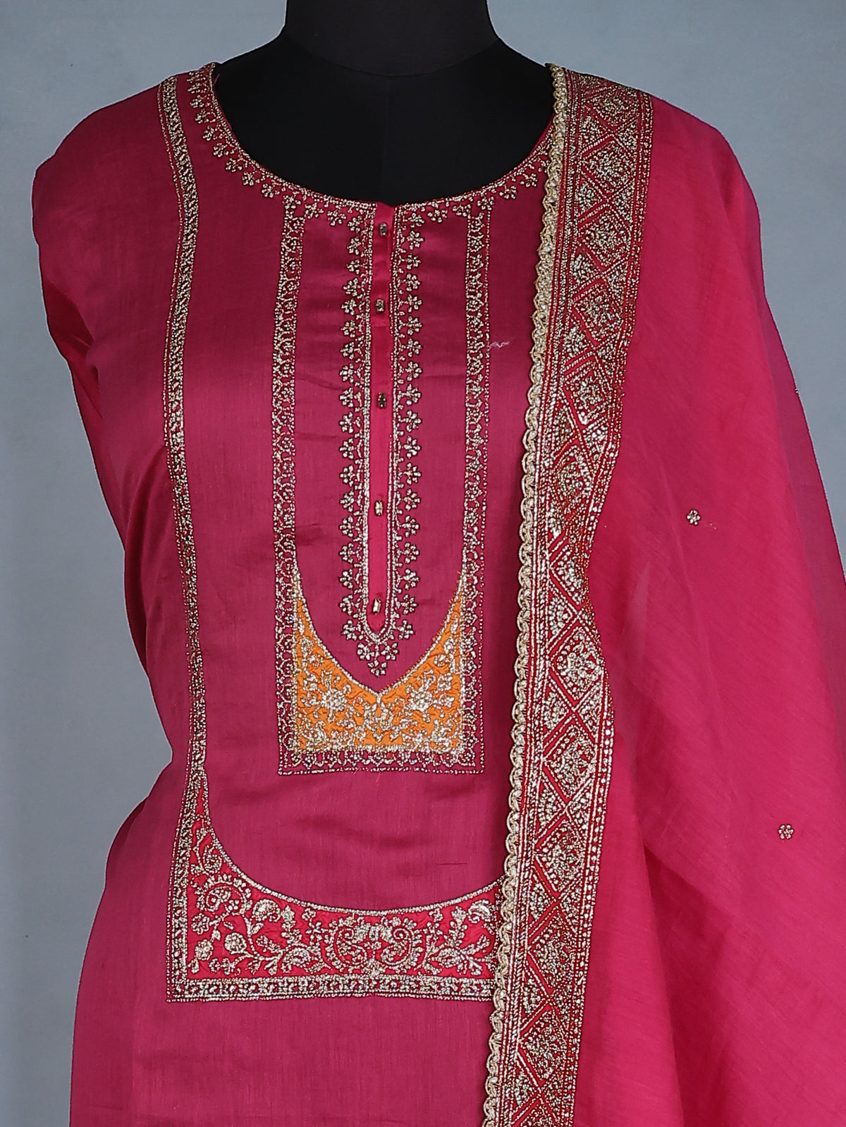 Pink Chanderi Semi-Stitched Suit With Embroidery
