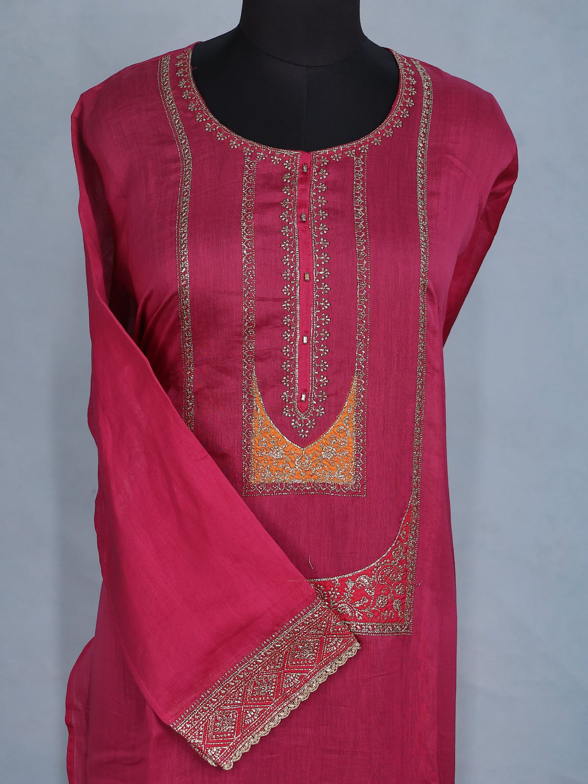 Pink Chanderi Semi-Stitched Suit With Embroidery