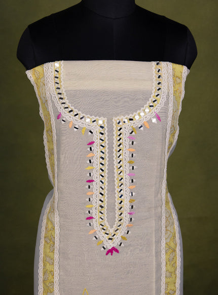 Off-White Chanderi Unstitched Suit with Embroidery Mirror Work