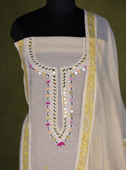 Off-White Chanderi Unstitched Suit with Embroidery Mirror Work