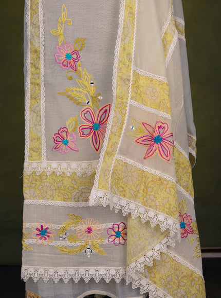 Off-White Chanderi Unstitched Suit with Embroidery Mirror Work