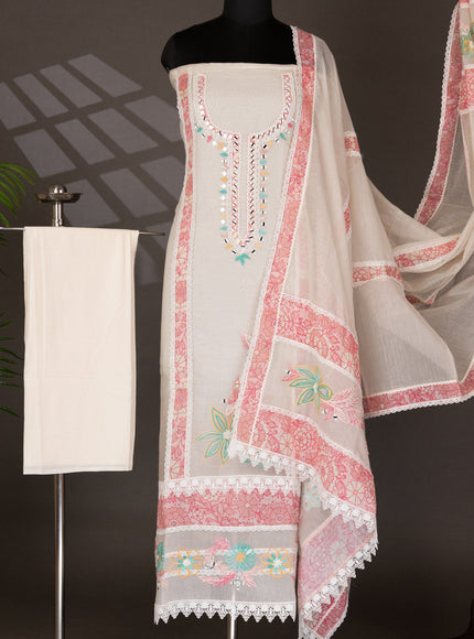 Off-White Chanderi Unstitched Suit with Embroidery Mirror Work