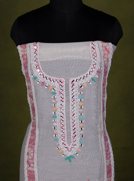Off-White Chanderi Unstitched Suit with Embroidery Mirror Work