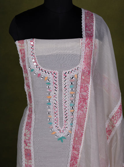 Off-White Chanderi Unstitched Suit with Embroidery Mirror Work