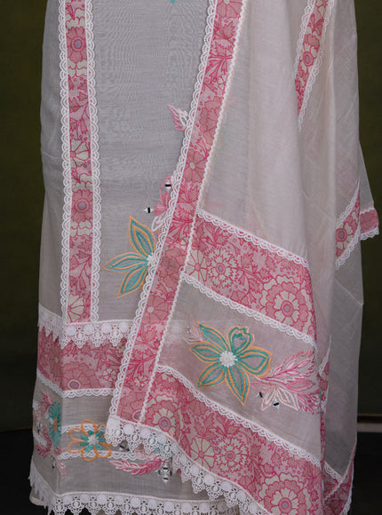 Off-White Chanderi Unstitched Suit with Embroidery Mirror Work