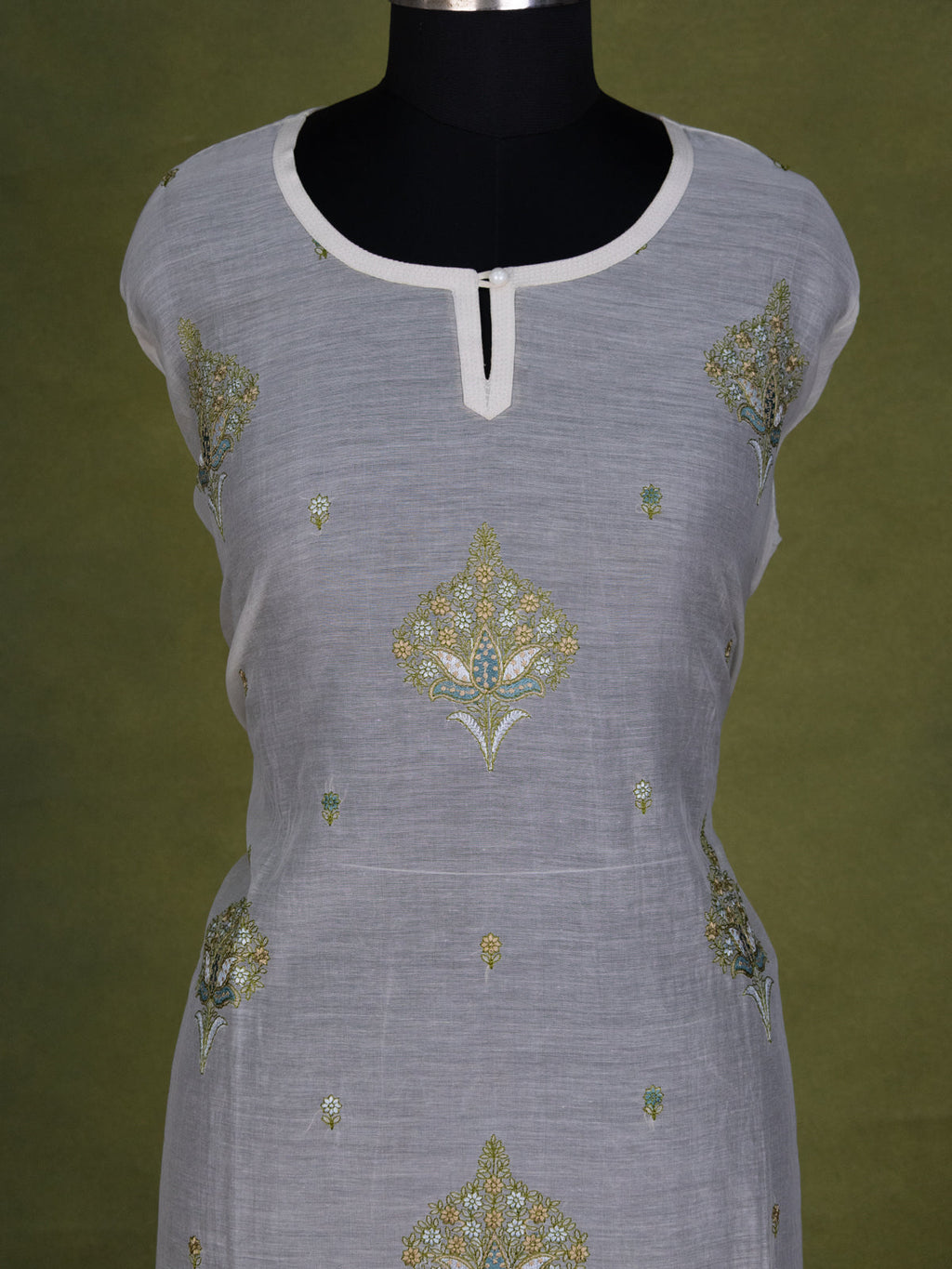 Cream Chanderi Semi-Stitched Suit