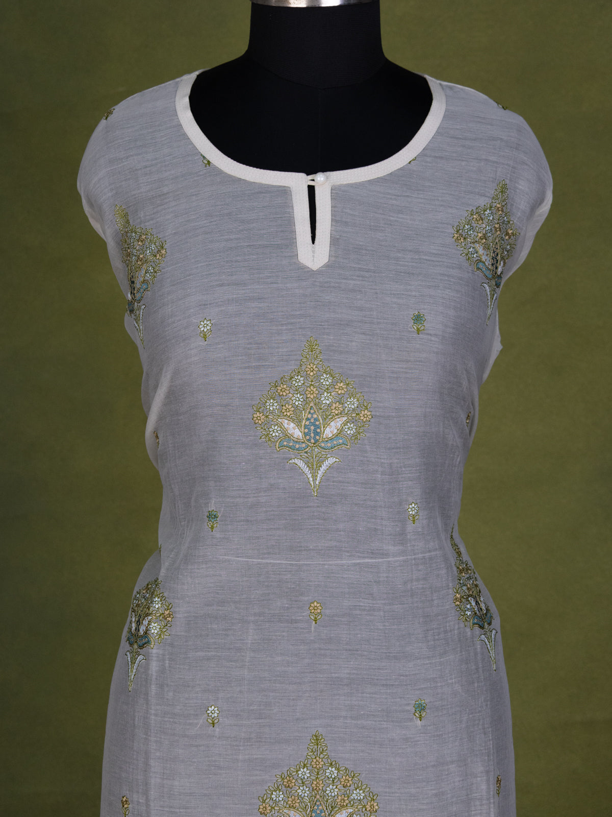 Cream Chanderi Semi-Stitched Suit