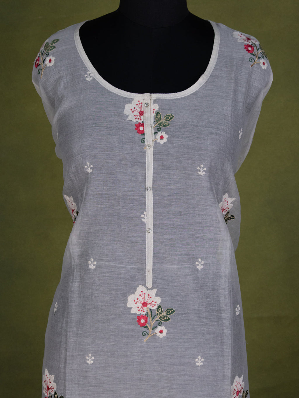 Off-White Chanderi Semi-Stitched Suit