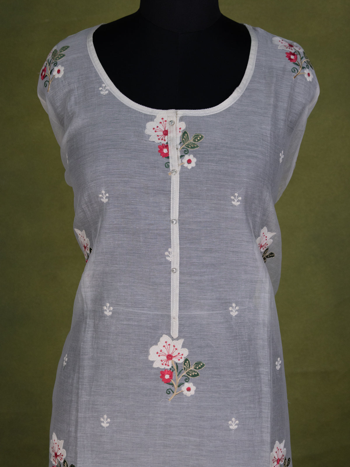 Off-White Chanderi Semi-Stitched Suit