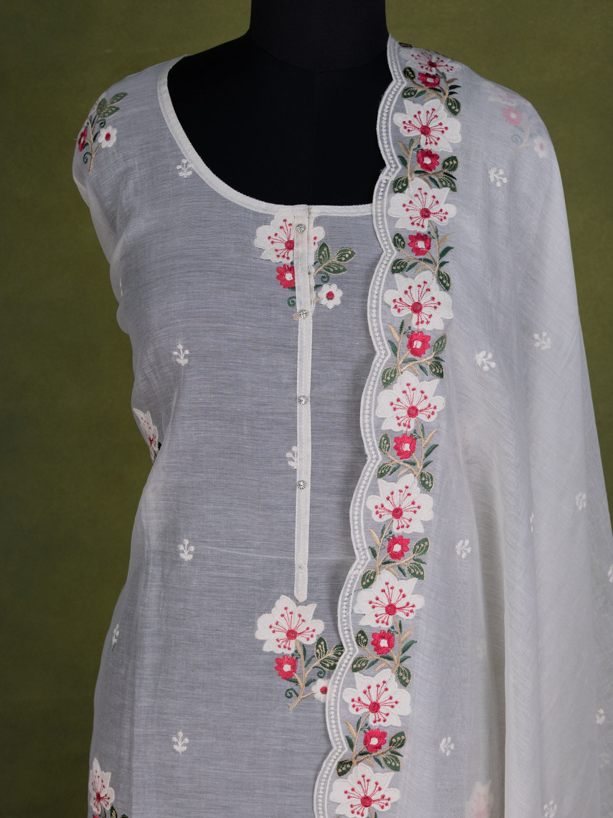 Off-White Chanderi Semi-Stitched Suit