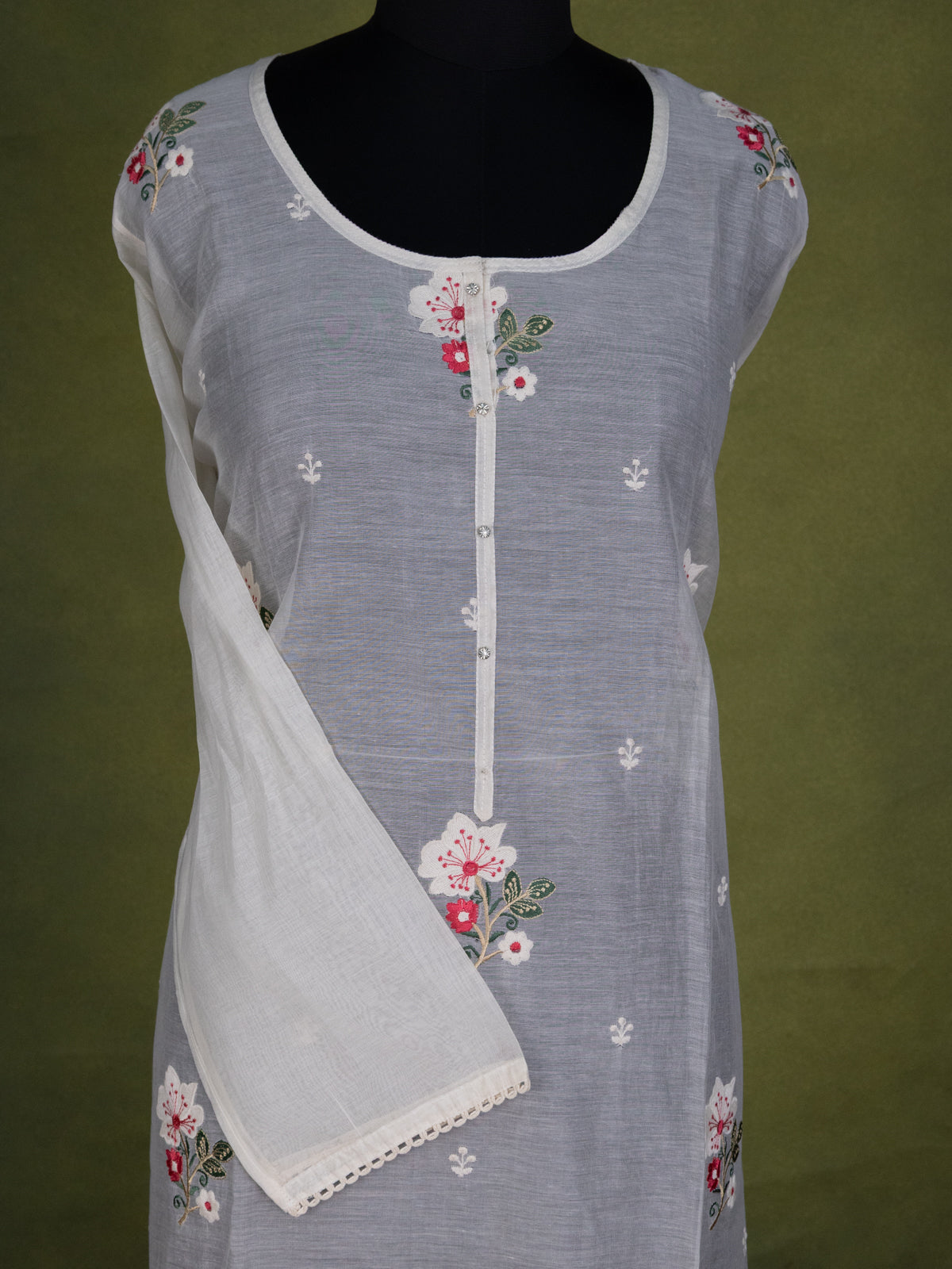 Off-White Chanderi Semi-Stitched Suit