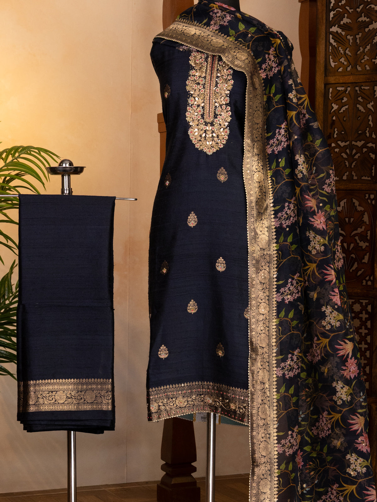 Elephant Grey Raw Silk Semi-Stitched Suit