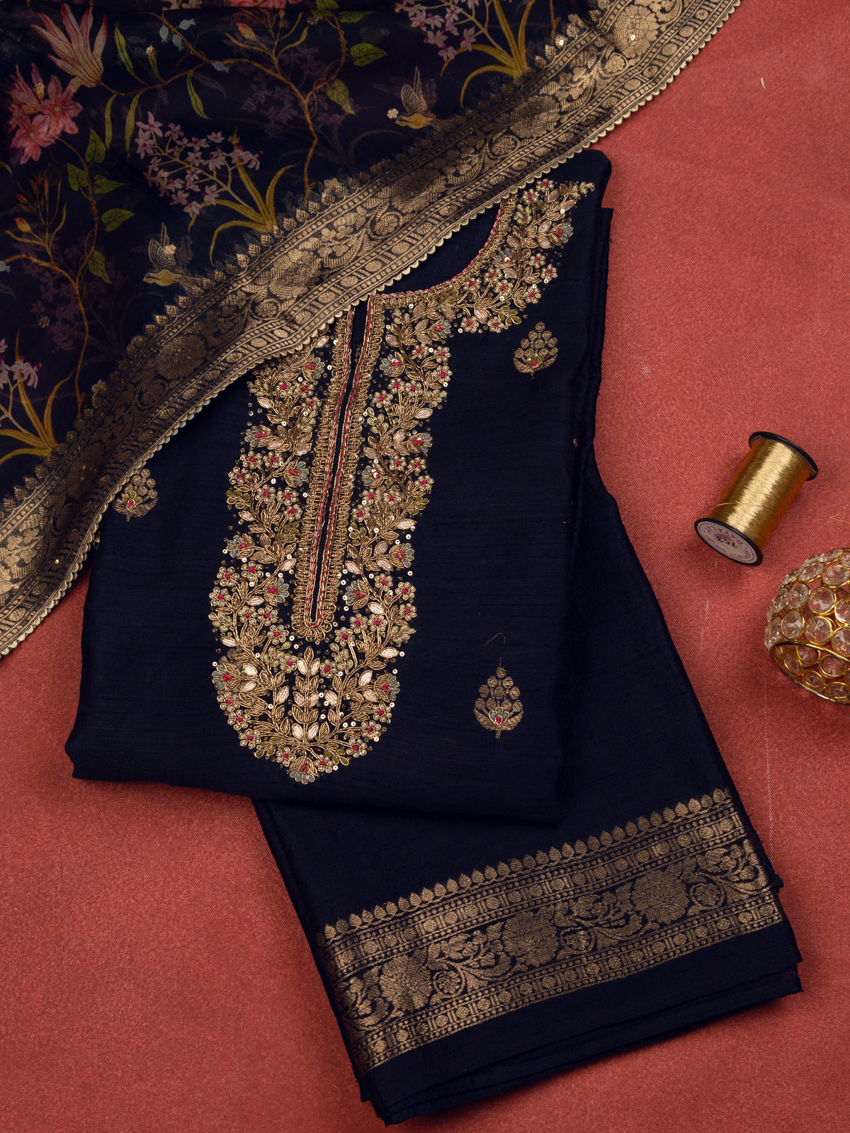 Elephant Grey Raw Silk Semi-Stitched Suit