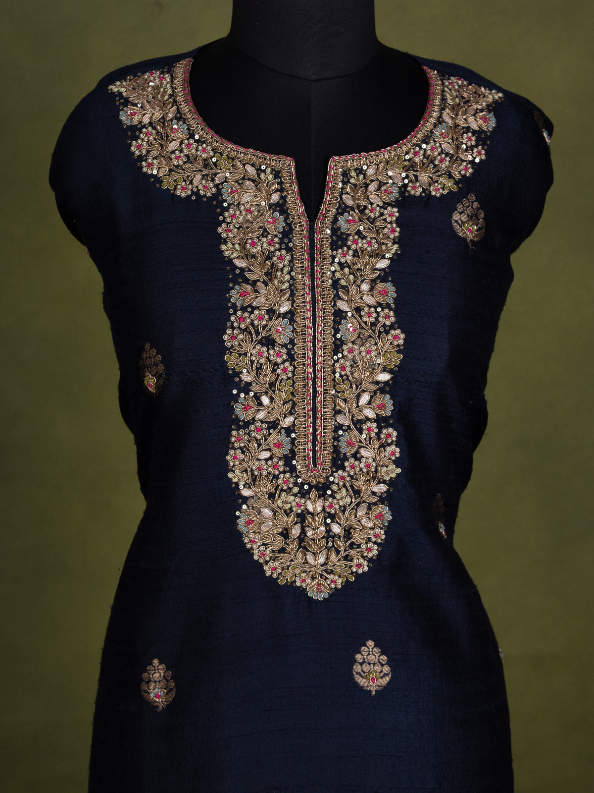 Elephant Grey Raw Silk Semi-Stitched Suit