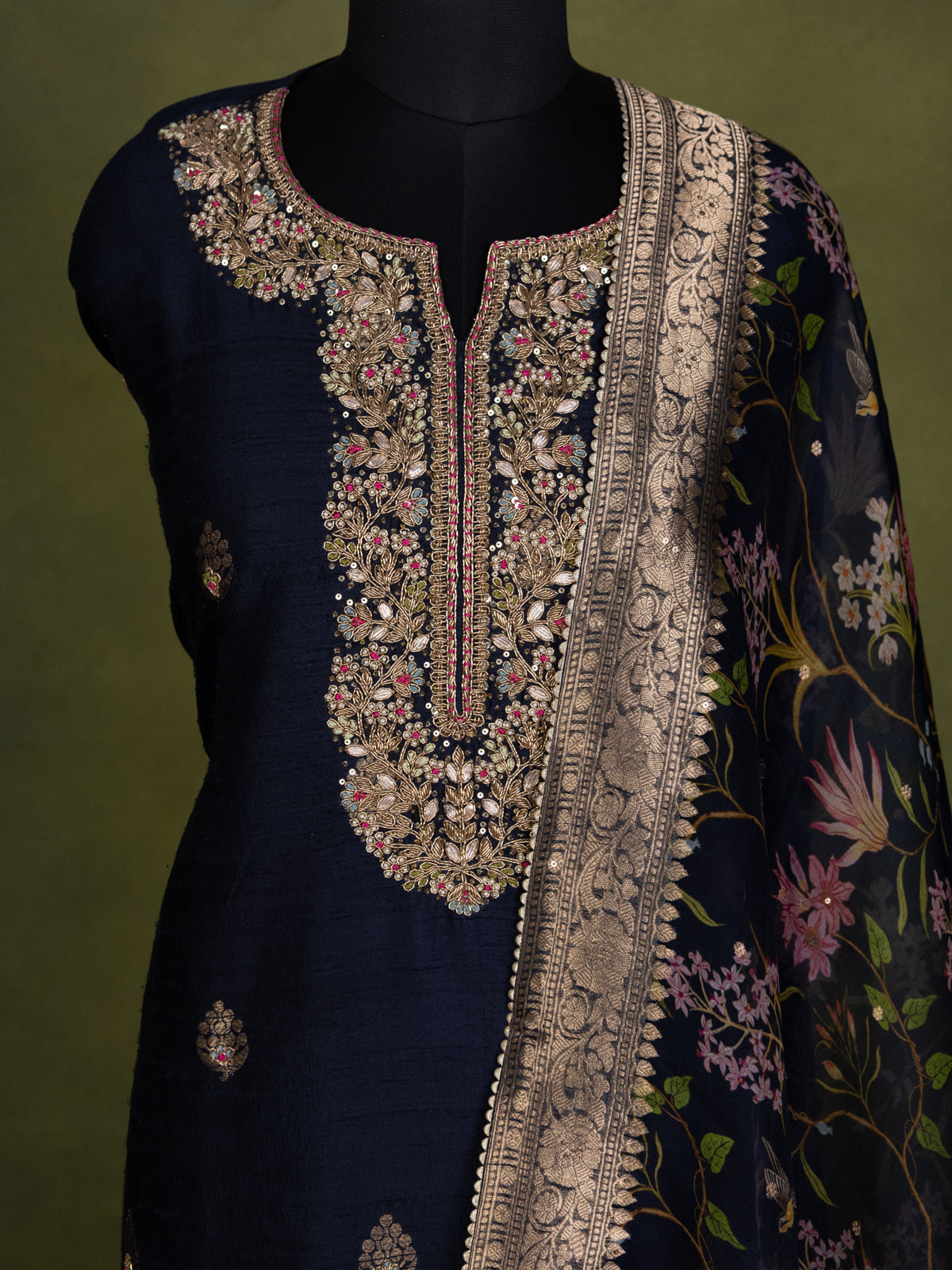 Elephant Grey Raw Silk Semi-Stitched Suit