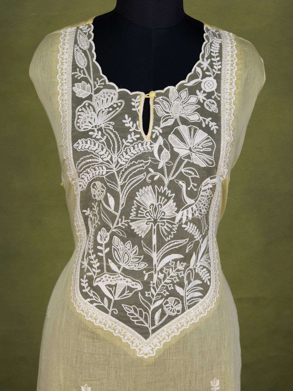 Yellow Chanderi Semi-Stitched Suit