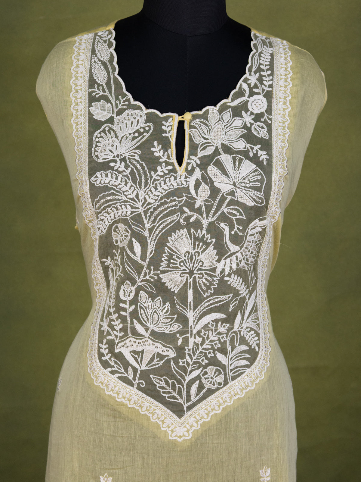 Yellow Chanderi Semi-Stitched Suit