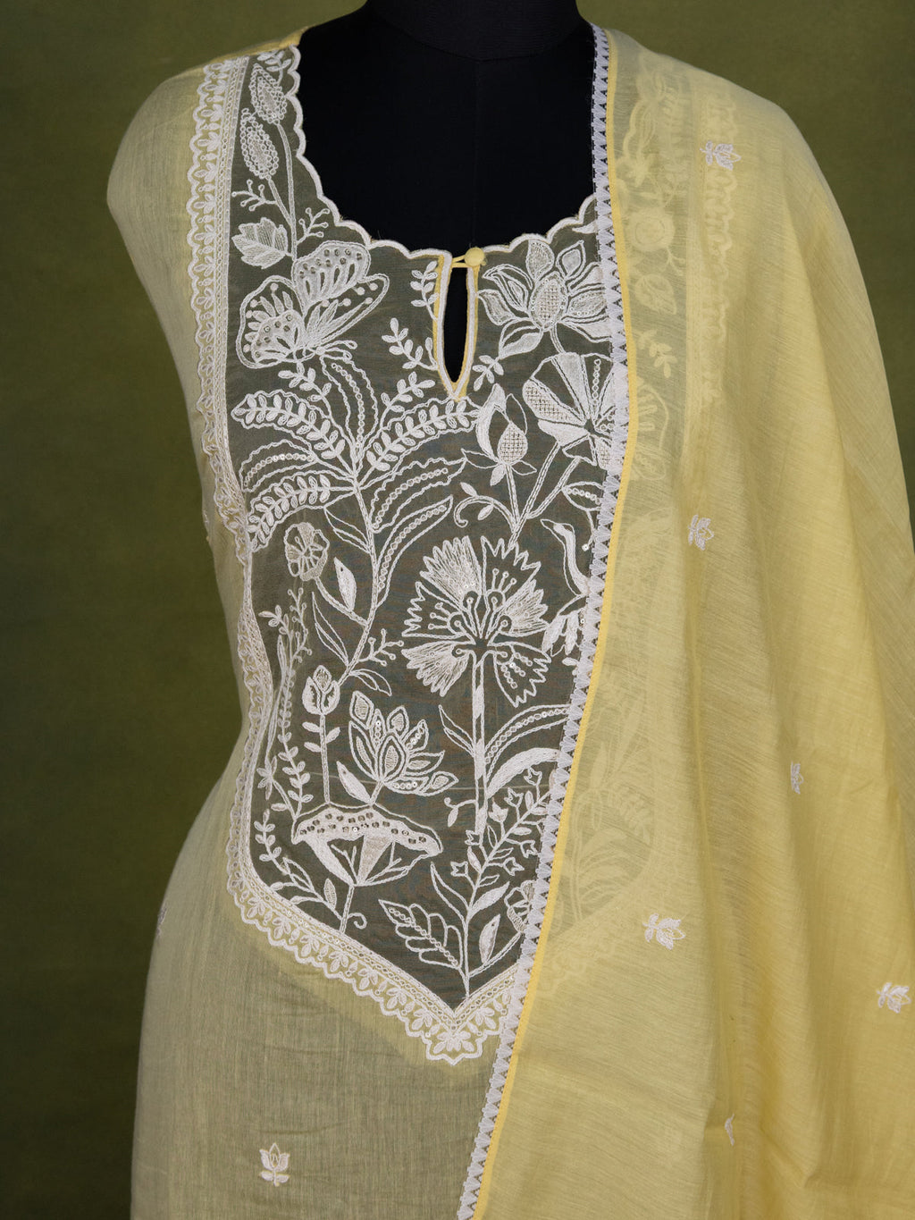 Yellow Chanderi Semi-Stitched Suit