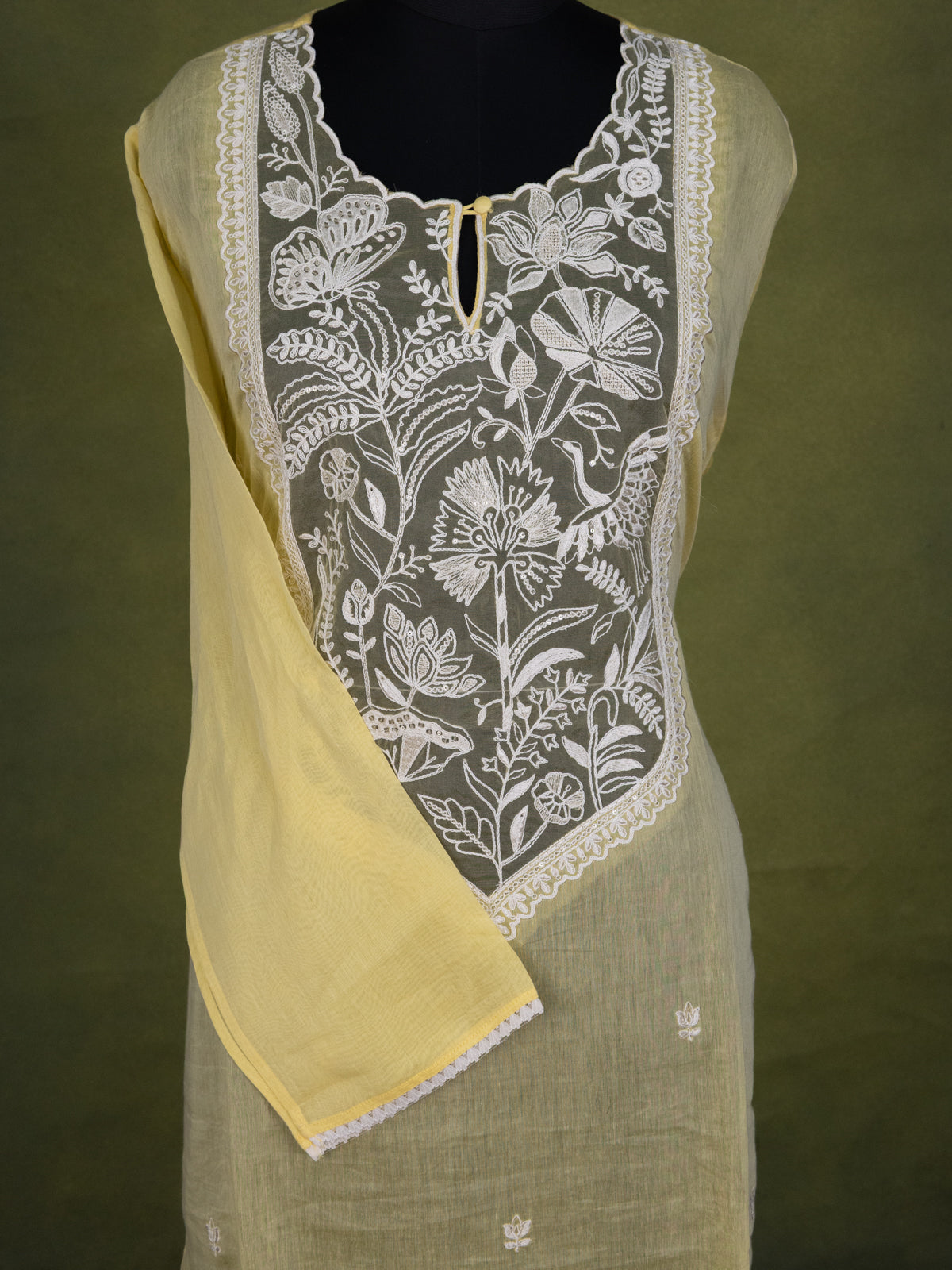 Yellow Chanderi Semi-Stitched Suit