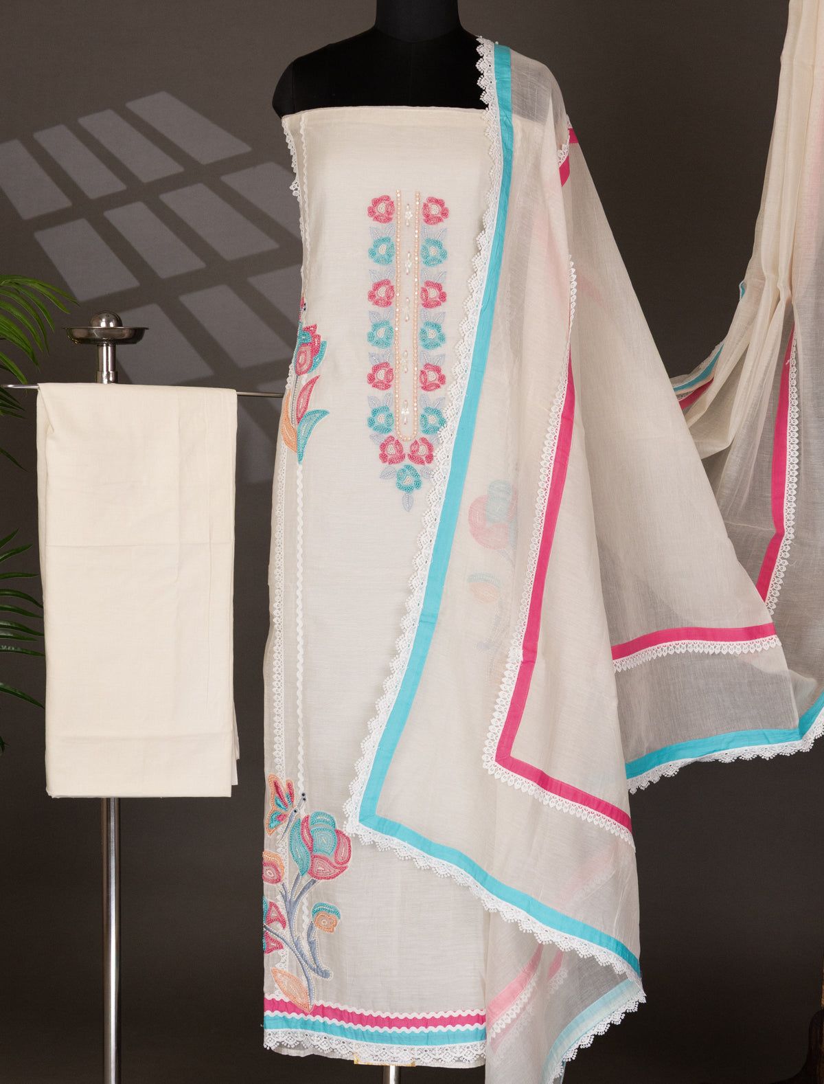 Off-White Chanderi Unstitched Suit