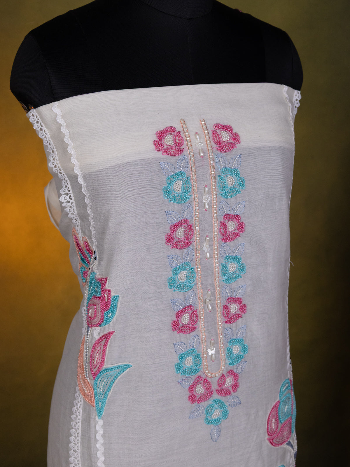 Off-White Chanderi Unstitched Suit