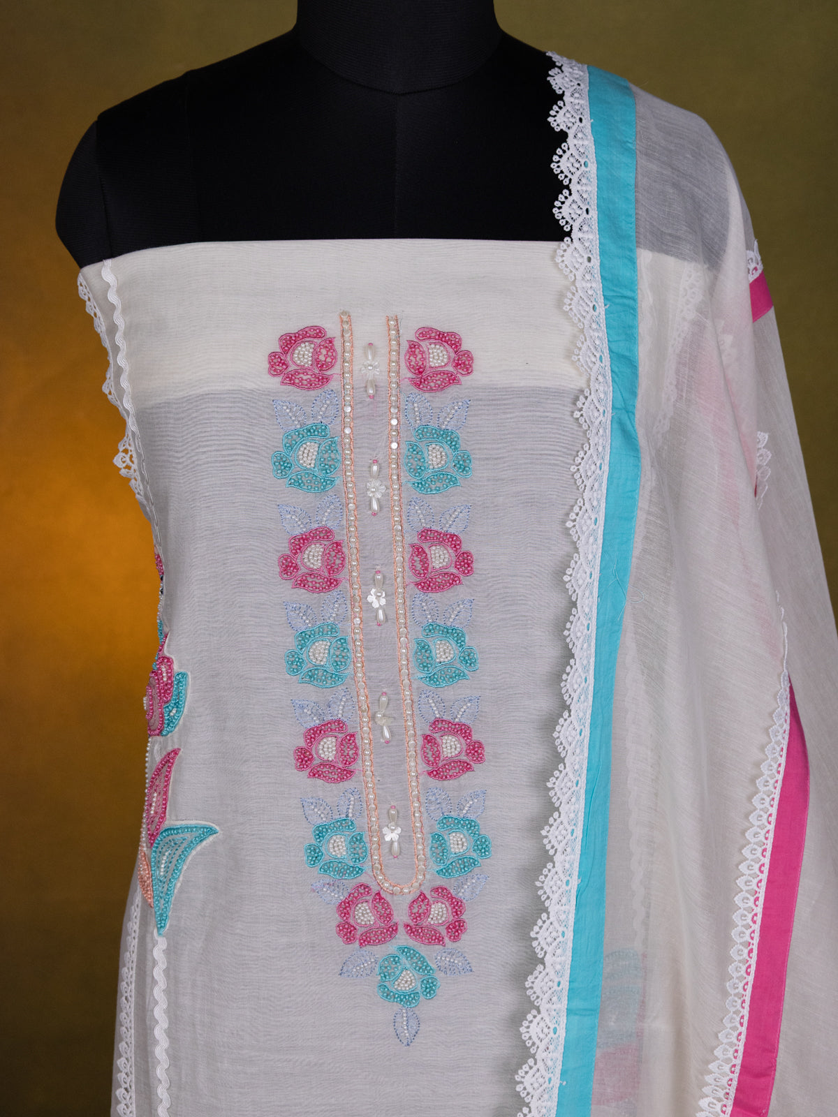 Off-White Chanderi Unstitched Suit