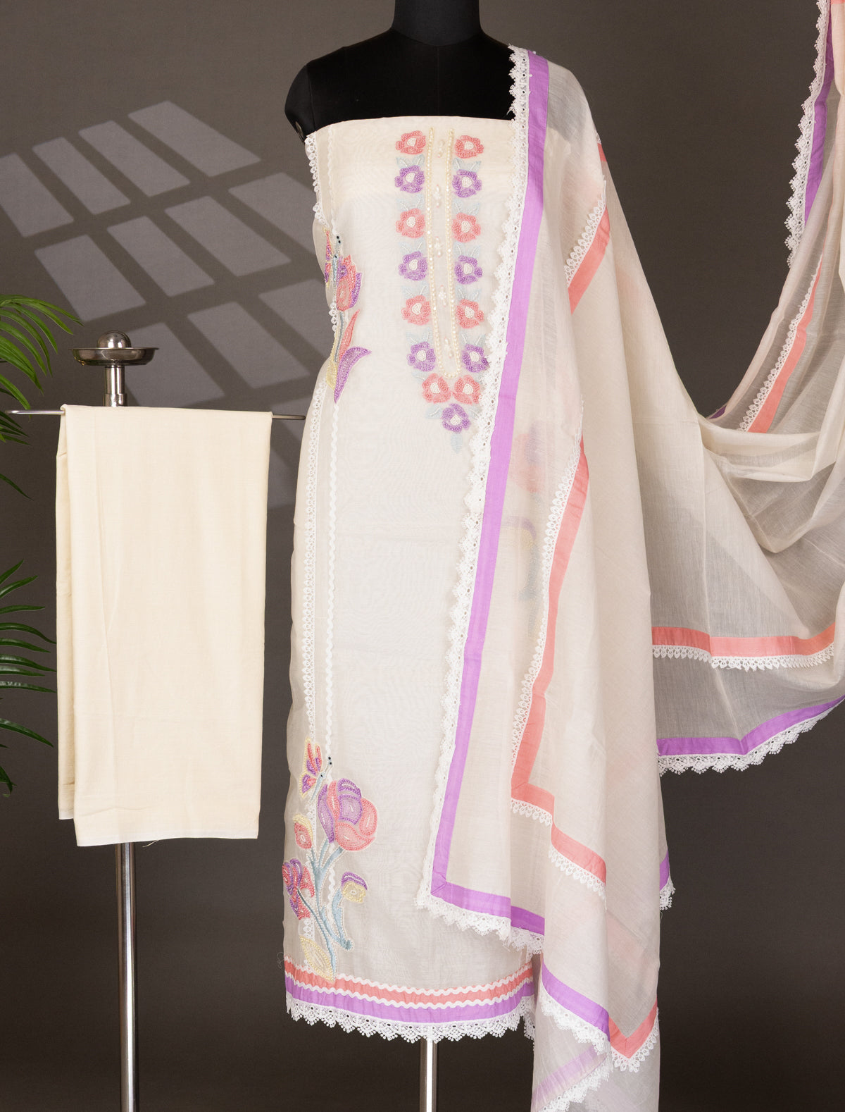 Off-White Chanderi Unstitched Suit