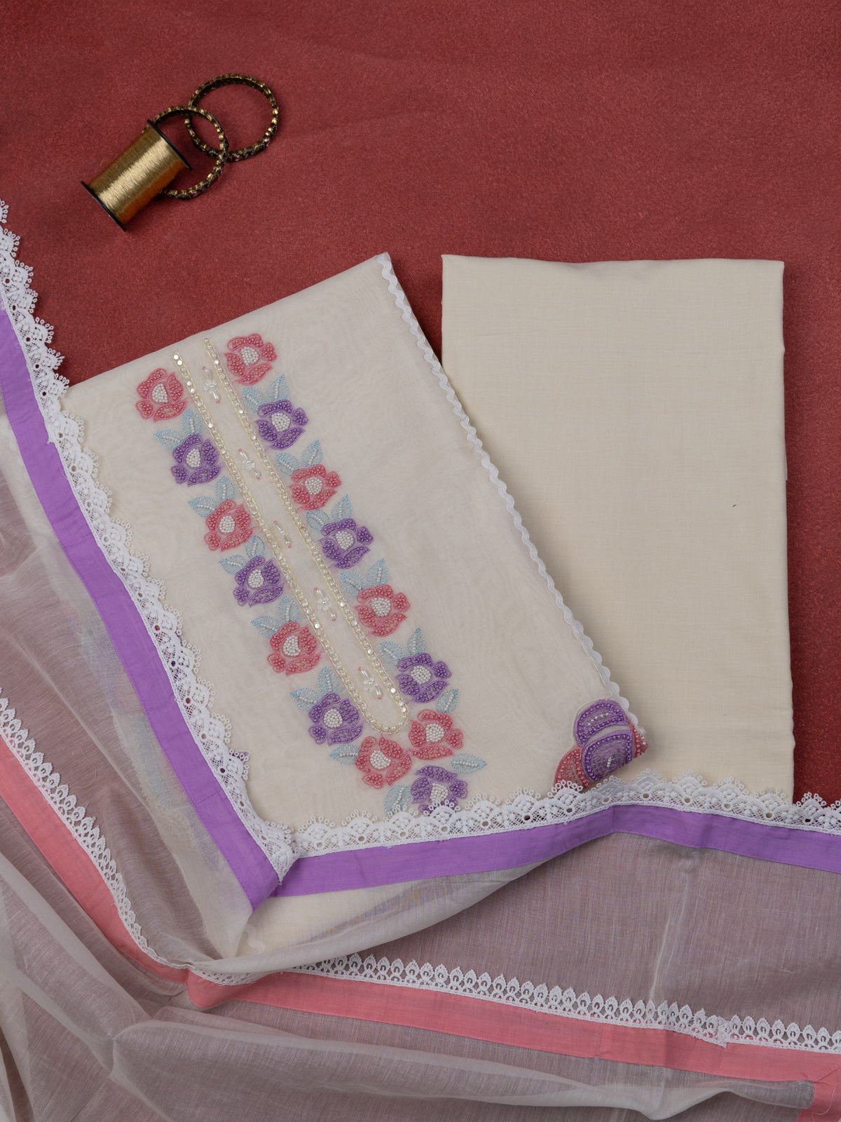 Off-White Chanderi Unstitched Suit