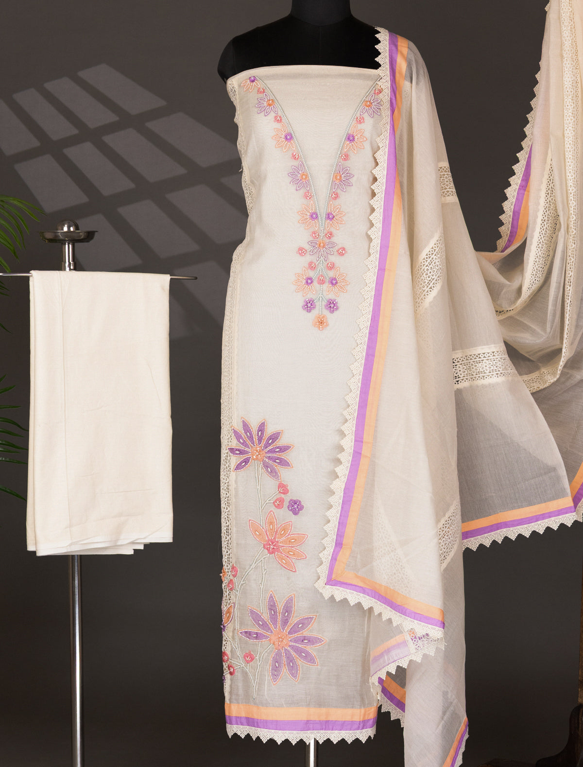 Off-White Chanderi Unstitched Suit