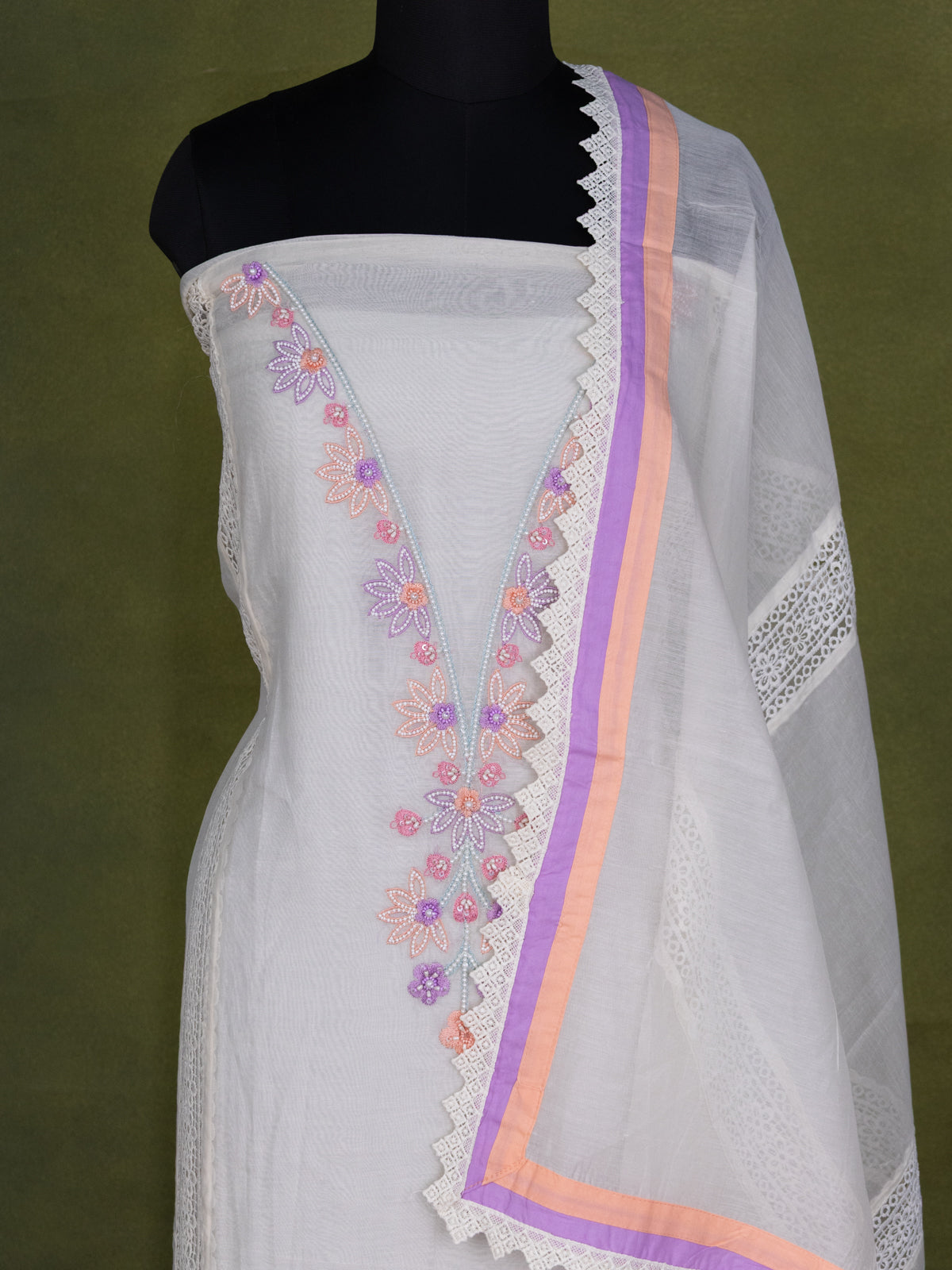 Off-White Chanderi Unstitched Suit