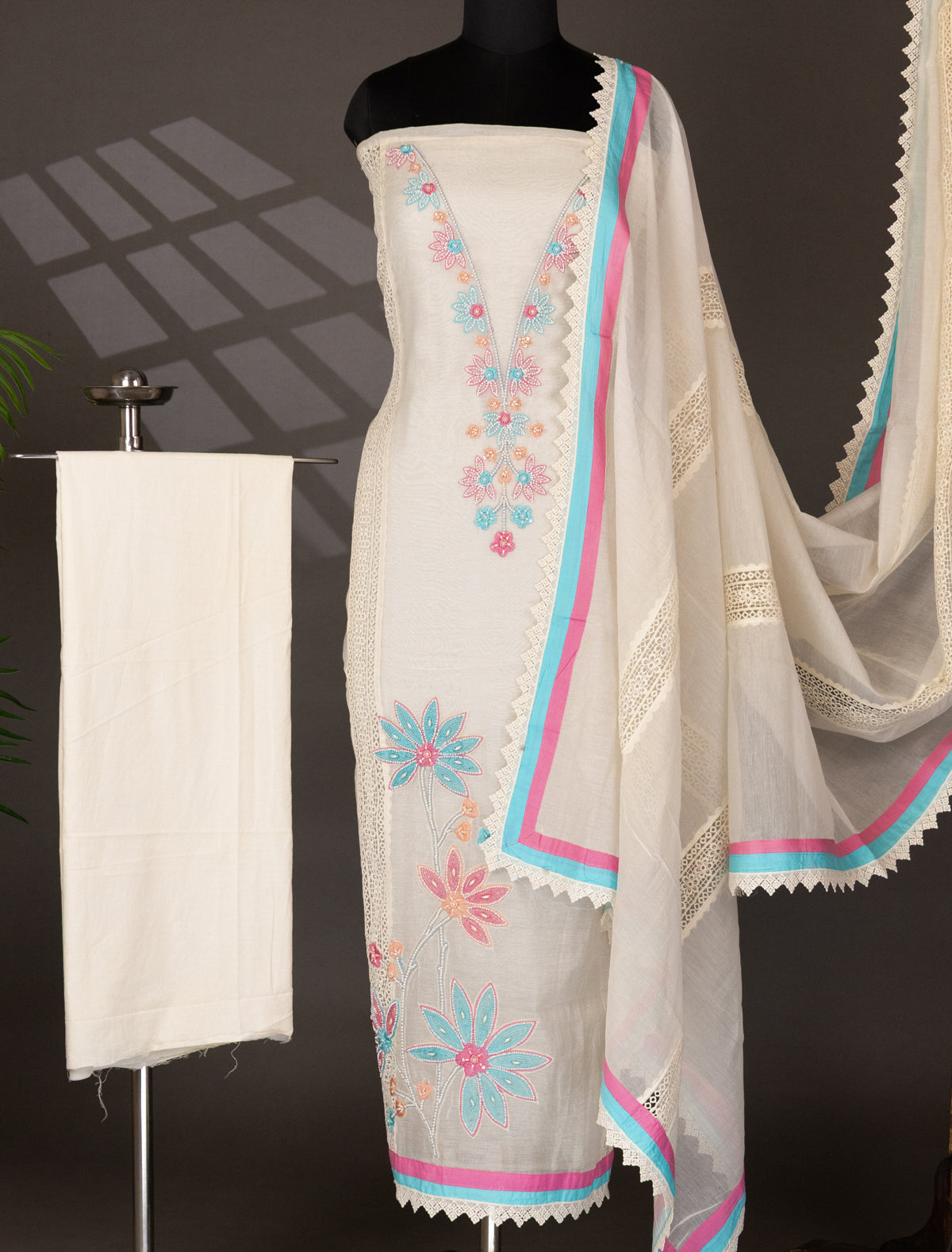 Off-White Chanderi Unstitched Suit