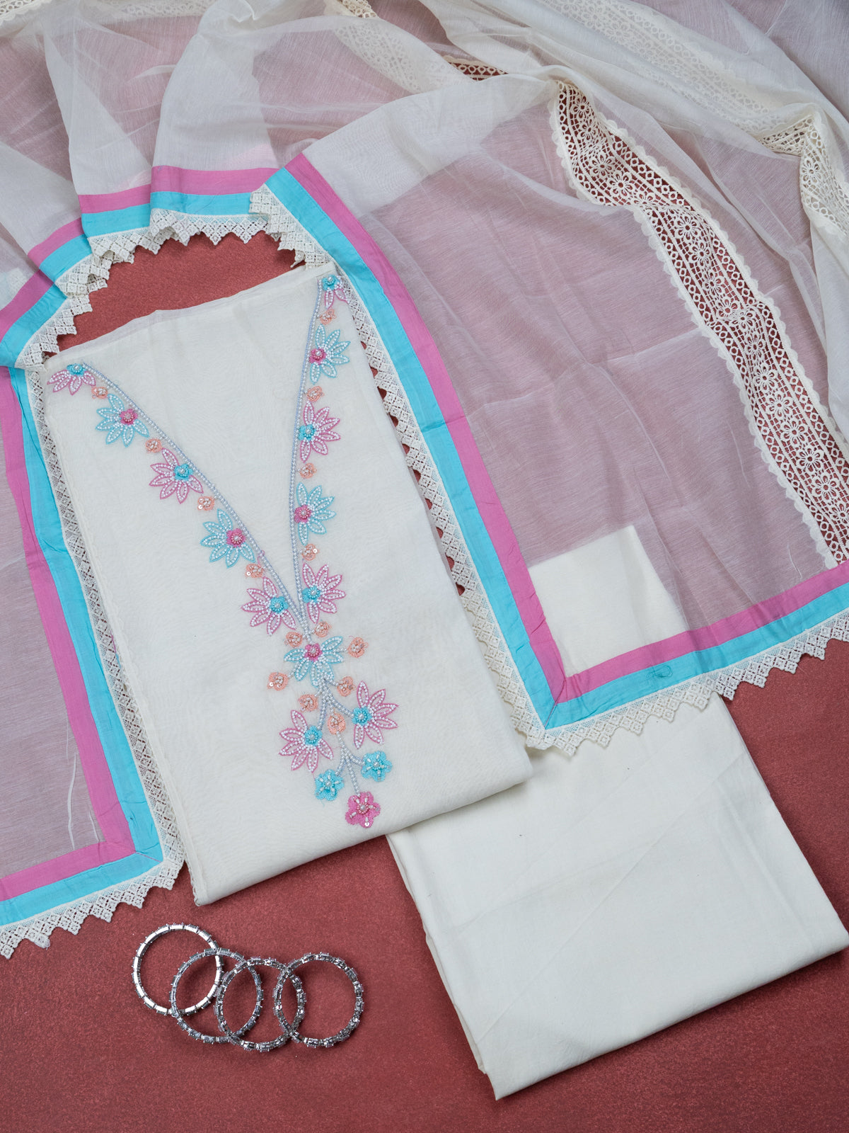 Off-White Chanderi Unstitched Suit