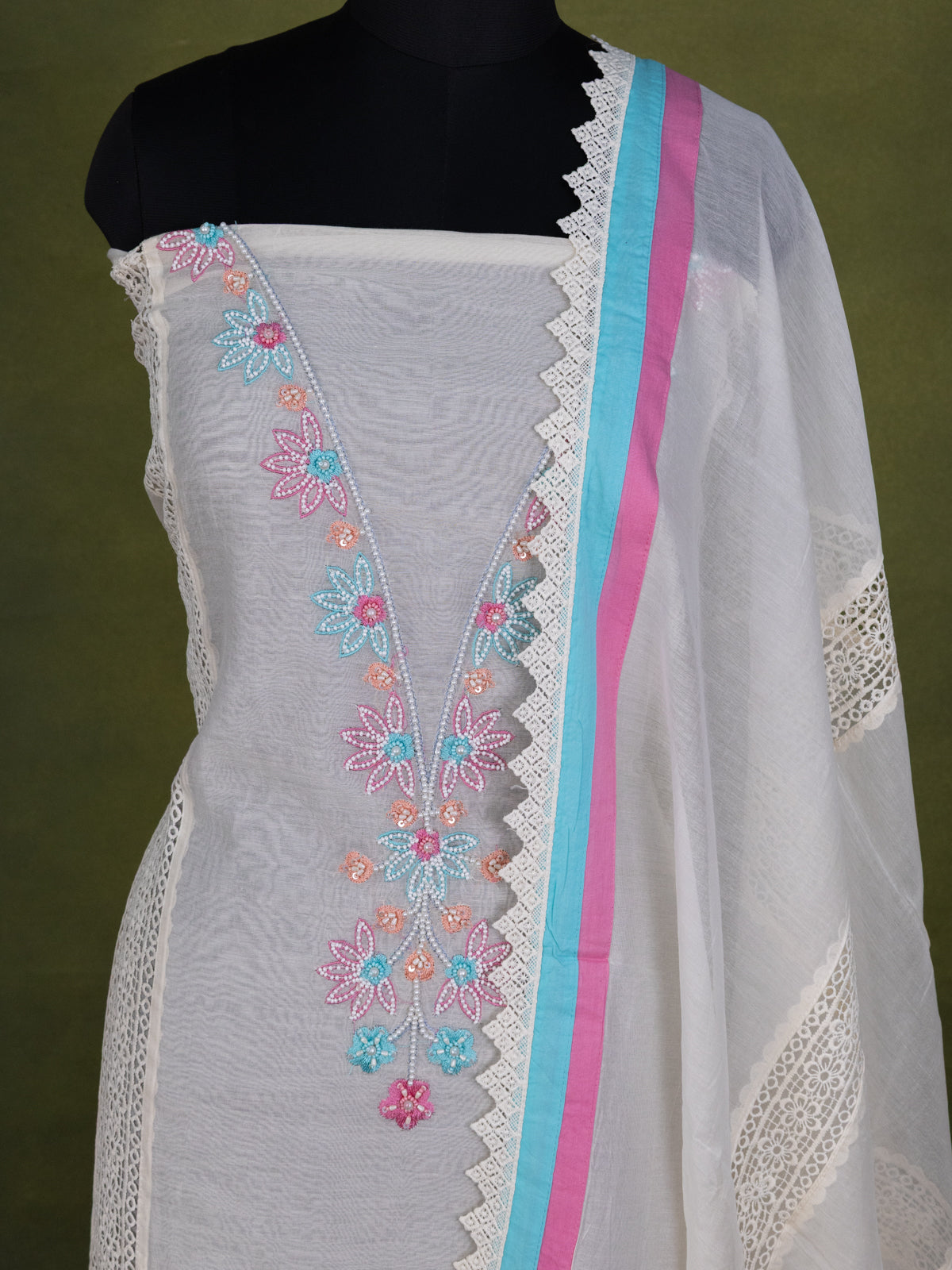 Off-White Chanderi Unstitched Suit