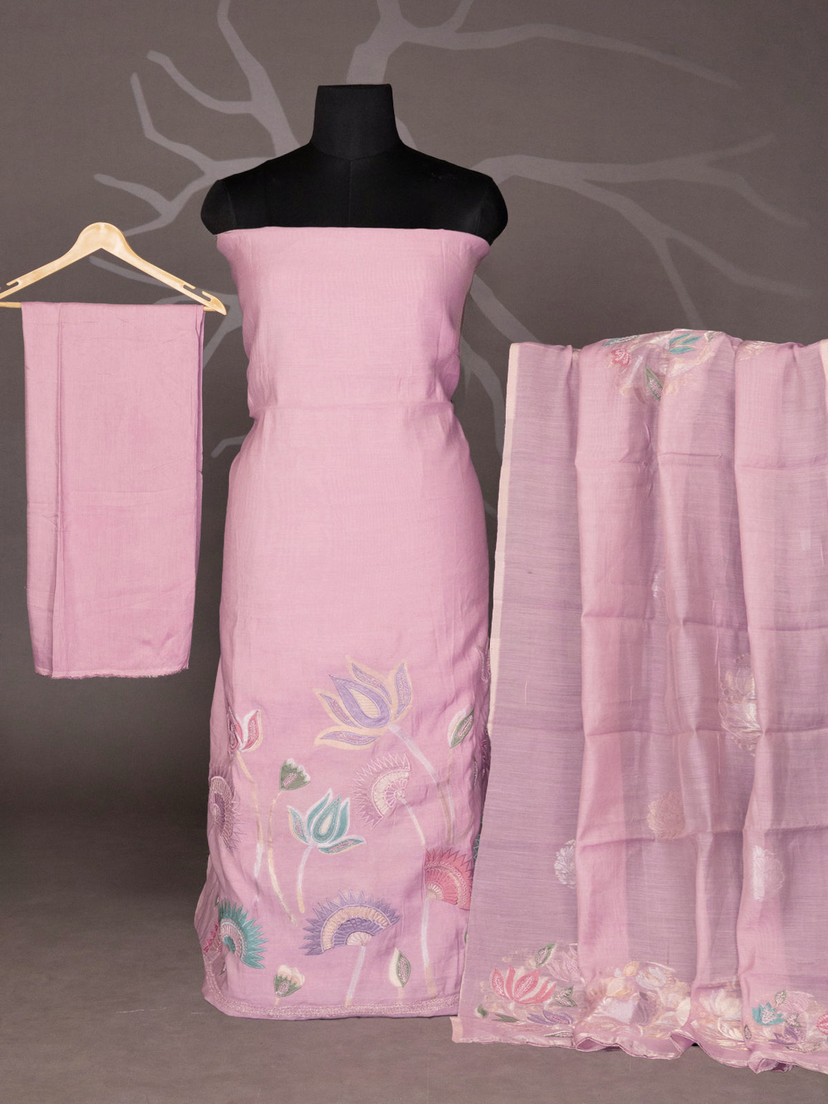 Pastel Pink Soft Cotton Unstitched Suit