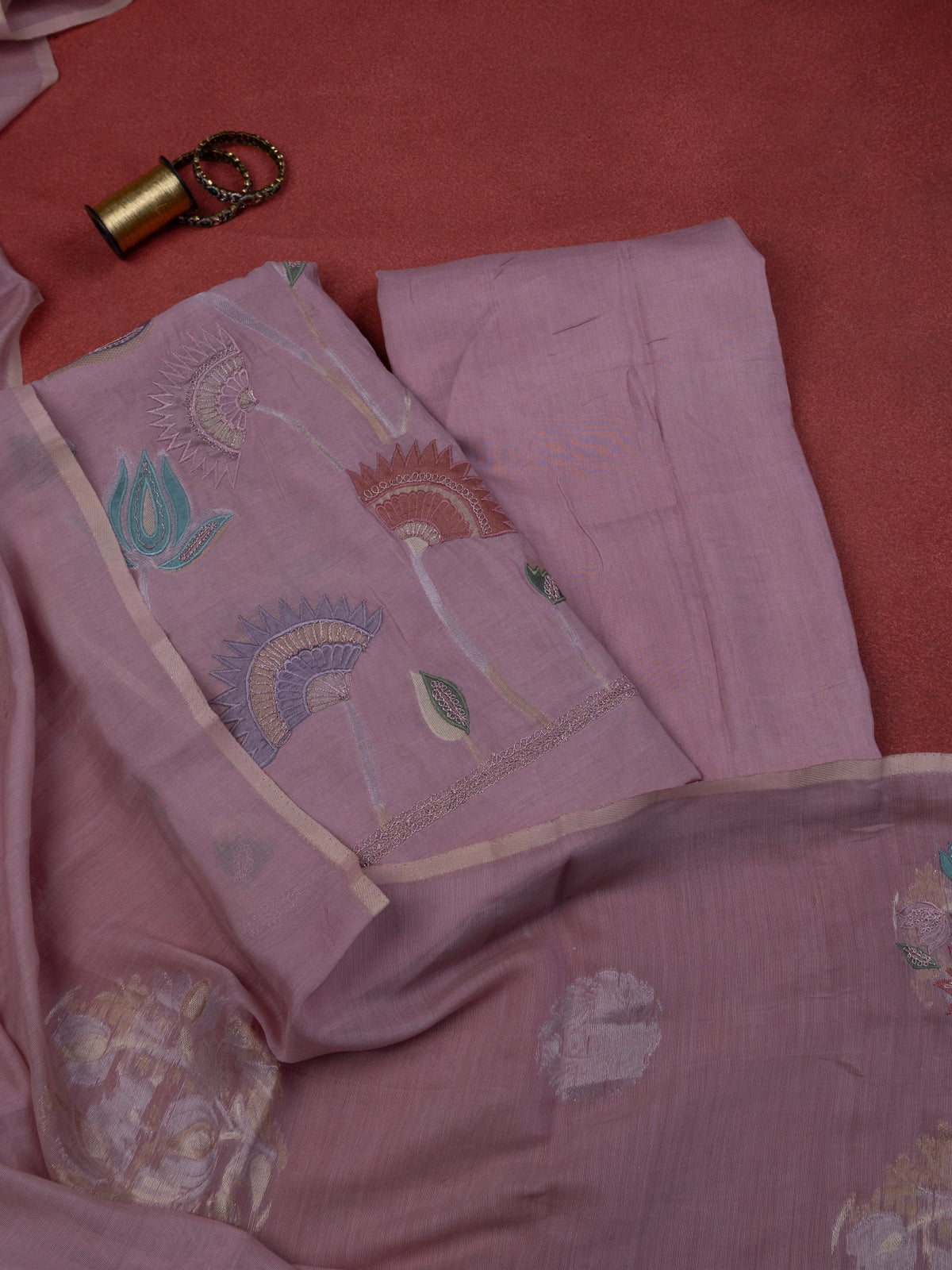 Pastel Pink Soft Cotton Unstitched Suit