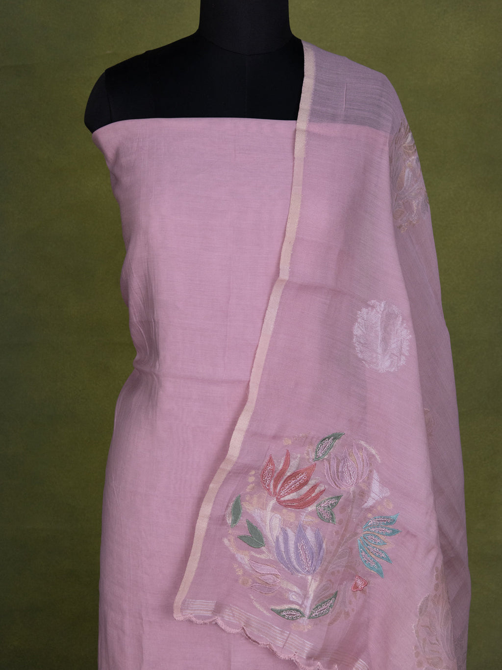 Pastel Pink Soft Cotton Unstitched Suit