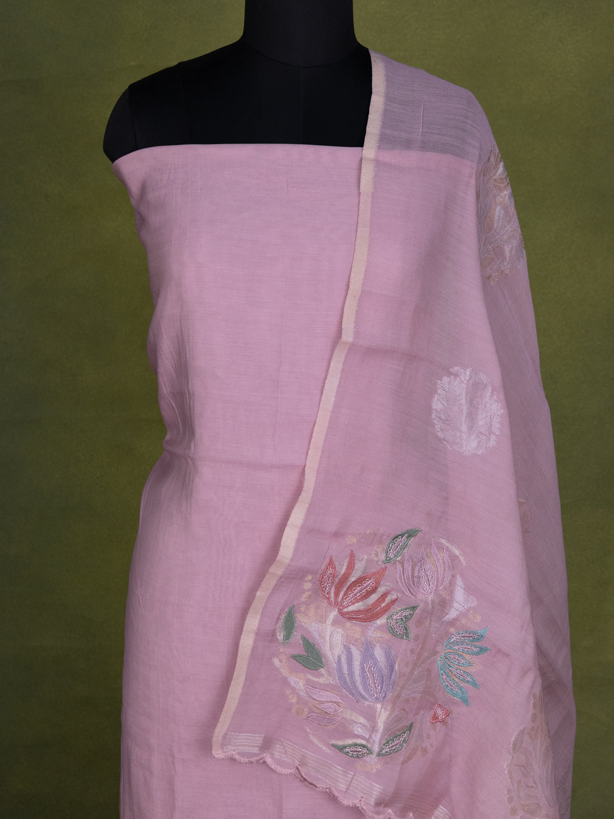 Pastel Pink Soft Cotton Unstitched Suit