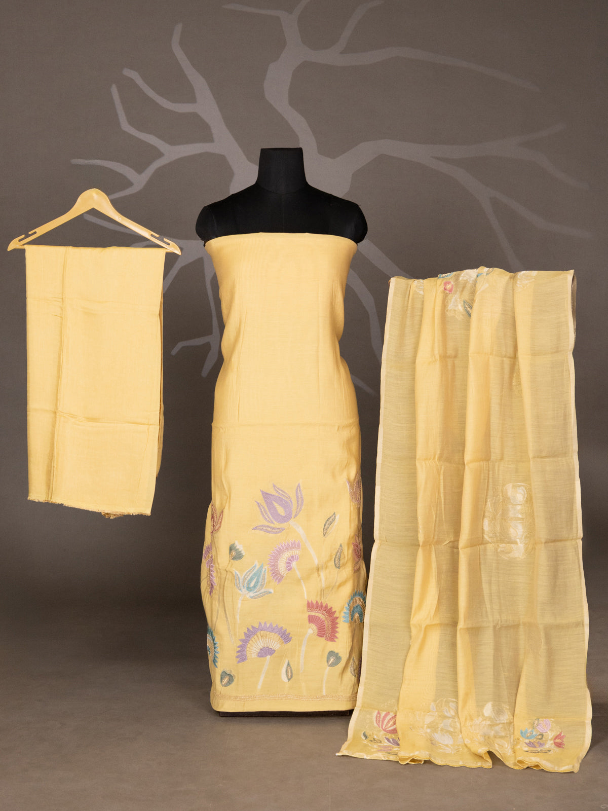 Pale Yellow Soft Cotton Unstitched Suit