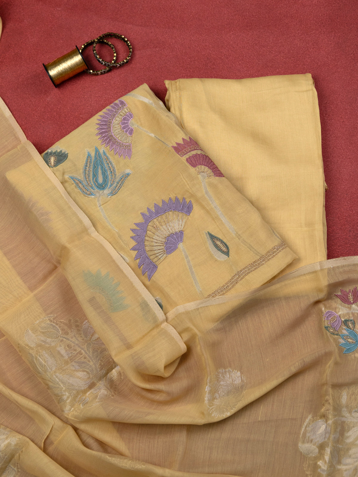 Pale Yellow Soft Cotton Unstitched Suit