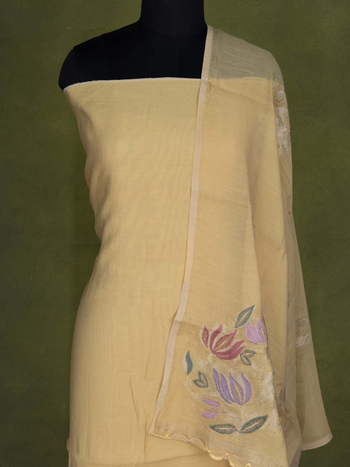 Pale Yellow Soft Cotton Unstitched Suit