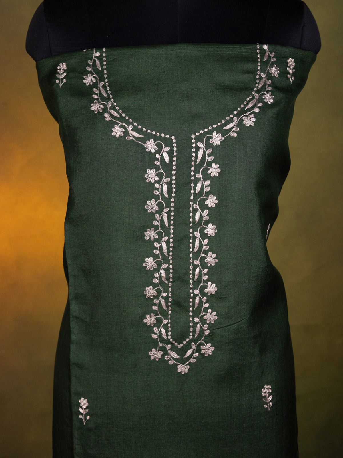 Dark Green Tussar Unstitched Suit